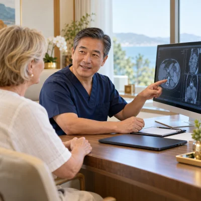 Thai surgeon explaining a scan to an international patient