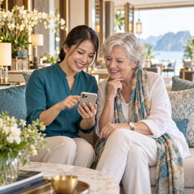 Thailand Care coordinator helping a patient with her schedule